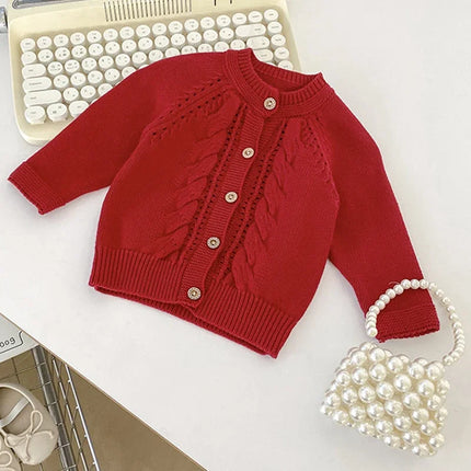 Spring Autumn Baby Girls Cardigans Red Coat Baby Sweater Toddler Knit Cardigans Newborn Knitwear Long-sleeve Baby Girl Clothes