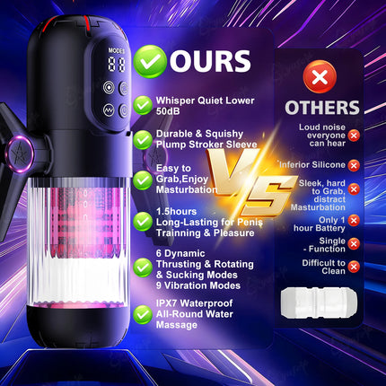 Automatic Male Masturbator For Men 9 Vibration 6 Sucking Rotating Licking Telescopic Modes Pocket Pussy Stroker Blowjob Sex Toys