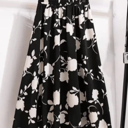 High Waist Draped A-Line Skirt plus Size Summer Fashionable Midi Length Hip Concealing Women's Skirts Casual Vine Pattern