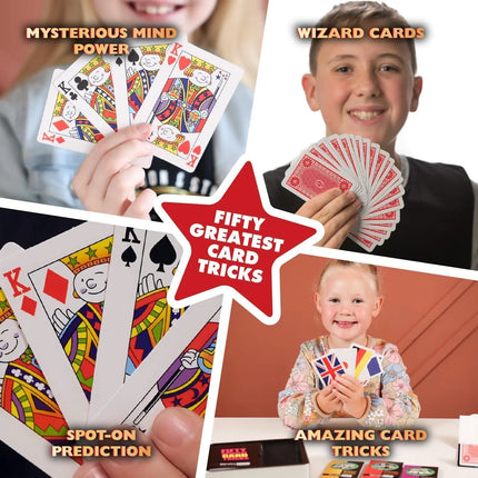 50 Greatest Card Tricks Set for Kids & Adults - Magic Deck with Illusions, Mind Reading & Close Up Tricks - Gift Tin for Ages 8+