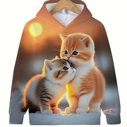 Children's Clothing Hoodies Girls Clothes Long Sleeve Cute Cat Print Casual Kid Summer Autumn Clothes Kids Clothes Outdoor Tops