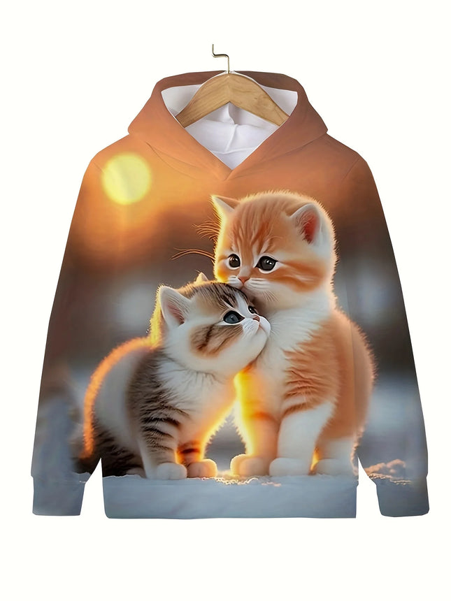 Children's Clothing Hoodies Girls Clothes Long Sleeve Cute Cat Print Casual Kid Summer Autumn Clothes Kids Clothes Outdoor Tops