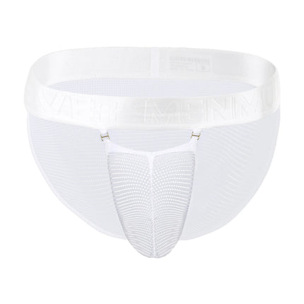 Hollow Penis Pouch Briefs Men Underwear Sexy Underpants Man Panties Mesh Lingerie High-cut Wide Waistband Metal Buckle Decor