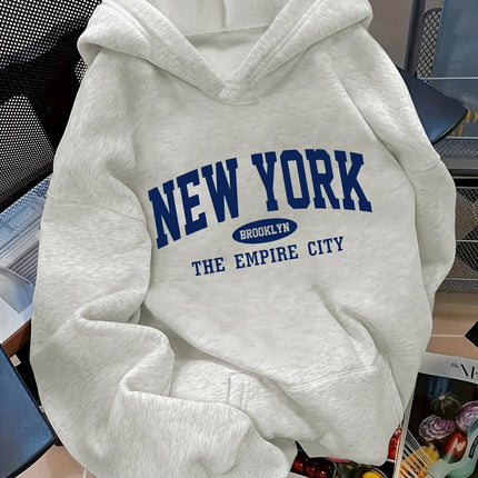 Women'S Loose New York Letter Pattern Fashion Hoodie Casual Style Geometric-pattern Hooded Collar Suitable for All Seasons