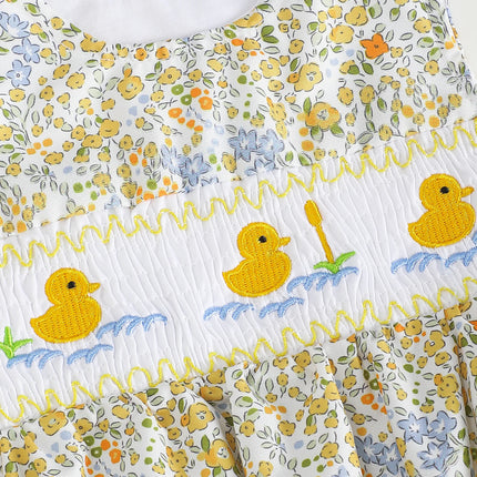 Cute Duck Embroidered Pattern Baby Girl Romper Sleeveless Jumpsuit Infant Clothing Comfortable Soft Fabric Baby Clothes