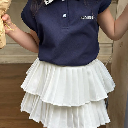 2025 Summer Children's Casual T-shirt Sleeveless Top for Girls and Babies, Color Contrasting Small Collar Polo Tank Top