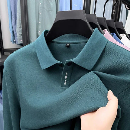 Spring and Autumn new style pure cotton long-sleeved business casual pure color high-quality men's Polo shirt