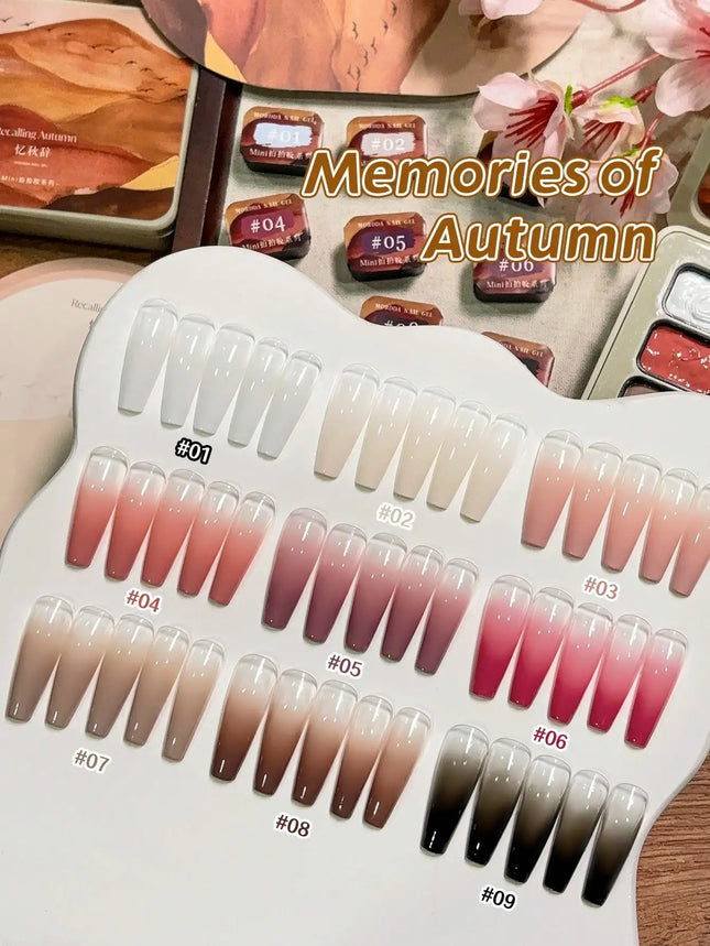 9-colors Memories of Autumn patter glue smudges canned high saturation popular semi-solid nail polish glue-Yi Qiu Ci