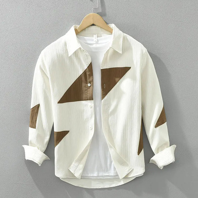 Men's New Spring Autumn Contrast Patchwork Trend Blouse Long Sleeve Polo Neck Loose Fashion Shirt Tops Casual Korean Men Clothes