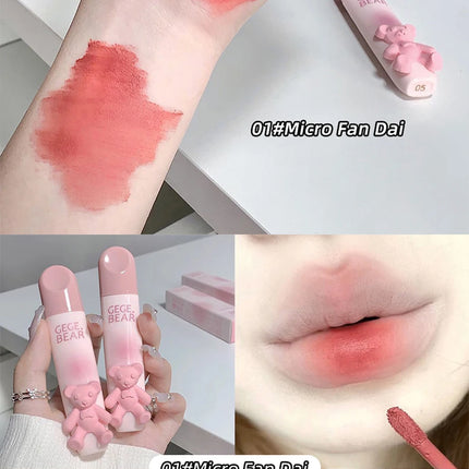 Cute Little Bear Lip Glaze Mist Face Matte Velvet Lipstick Holding Makeup Whitening Lip Cream Coloring Lip Color