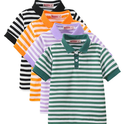 4-Piece Set New Style Summer Boys & Girls Striped Short Sleeve T-Shirt Tops Children's Fashion Stylish Collar