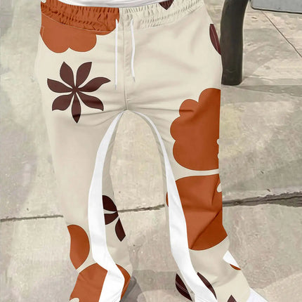 Men's Casual Street Style Trendy Cross Print Fashionable Slightly Flared Black and White Color-Block Design Sweatpants Men Pants