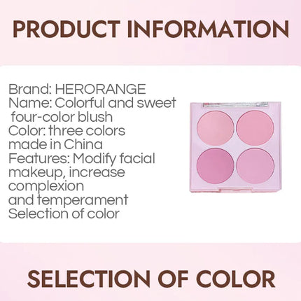 4 Colors Blush Powder Face Makeup Set Mixed Sweet Warm Colors Matte Cheek Powder Facial Beauty Cosmetic Makeup Blush