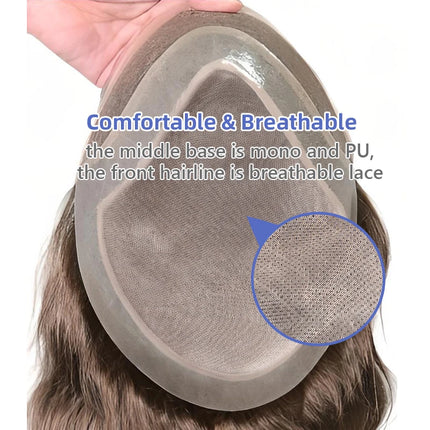 Bleached Knots Men Toupee Lace Front Hair Prosthesis Man Lace PU Base Indian Human Hair Wigs Natural Hair Replacement Hairline