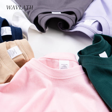 WAVLATII Women New 100% Cotton Solid T-shirts Female Pink White Casual Summer Tees Lady Oversized Short Sleeve Tops WT2401