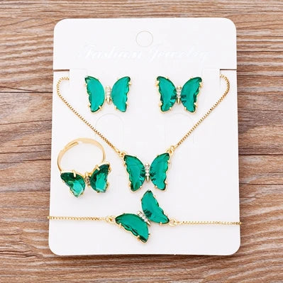 Nidin Lucky Butterfly Jewelry Sets For Women Wedding Jewelry 12 Colors  Zircon Earrings Bracelets Rings Pendant Necklace Gift
