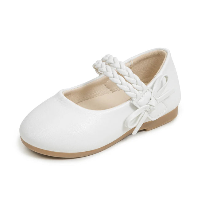 KIDSUN Fashion White Kids Girls Dress Shoes PU Leather Princess Wedding Party School Shoes Low Heel Flats for Little Big Kids