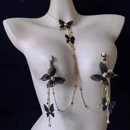 Women's Nipple Clamps Butterfly Necklace Feminine SM Sensual Massage Nipples Couple's Flirtation Adult Novelty Toys Breast Toy