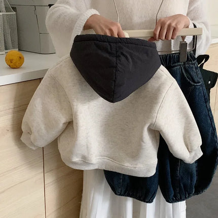 2025 Autumn Winter Children Velvet Sweatshirt Toddler Hooded Tops Kids Clothes Boys Girls Casual Pullover Letter Hoodies