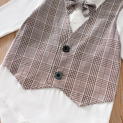 Newborn Clothes Checkered Gentleman Soft Boy And Girl Springand Autumn Long Sleeved Baby Triangle Jumpsuit+Pants+Hat 3-Piece Set