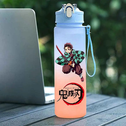 Demon Slayer  Straw Cup 750ML Children's Large Capacity Portable Kamado Nezuko Sports Plastic Bottle Anime Gradient Drinking