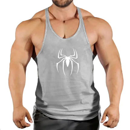 Mens Bodybuilding Faux Cotton Tank Top Gym Fitness Sports Sleeveless Top Skull Print Breathable Tank Top Mens Summer Tank Top