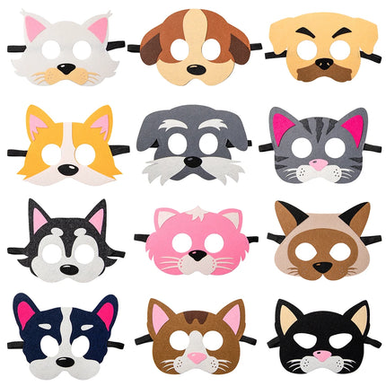 12Pcs Mask Cat Felt  Set Cartoon Puppy Toy Mask Dress up Party Favors for Theme Party Birthday Cosplay Animal Theme Masquerade