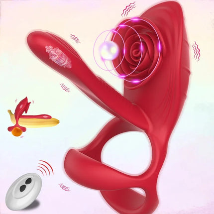 Rose Lock Ring Vibrator for Men,delayed Ring for Masturbation,stimulating Penis and Prolonging Orgasm,adult Products for Couples