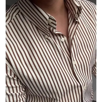 2025 Bubble Shirt Stripe Long Sleeve Men's Business Casual Neck Button Pointed Collar Autumn Fashion Versatile Shirt