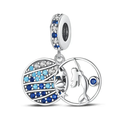 925 Sterling Silver Blue Ocean Series Beaded Charms  Pendant Fit for The Brand's DIY Bracelet Women Jewelry Girlfriend Gifts