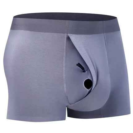 Men's Breathable Underwear Front Open Hole with Adjustable Ring Sheath Boxers Foreskin Long Therapy Enhanced Man Boxers Briefs