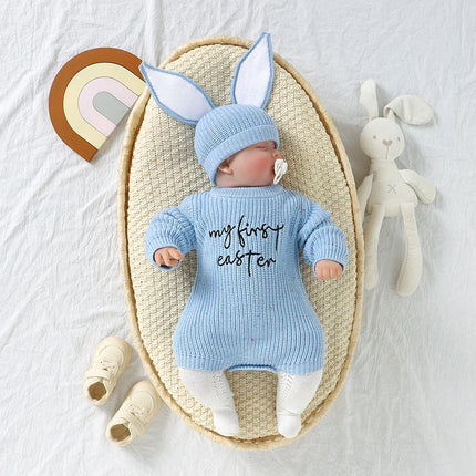 Spring Baby Easter Clothes Sets Cute Rabbit Ear Hats+Bodysuits Newborn Boys Girls Outfits 2pcs Autumn Winter Infant Knit Costume