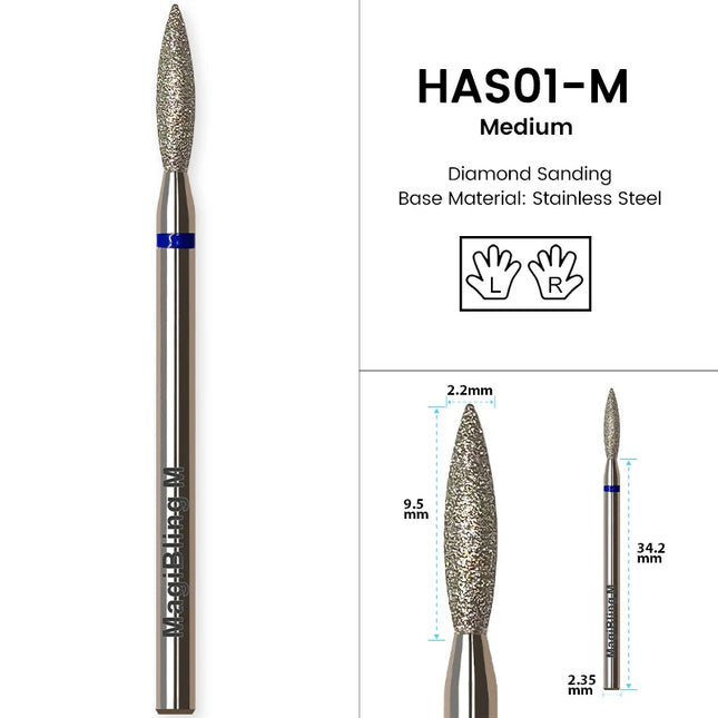 MagiBling Diamond Nail Drill Bits for Efile Buffer Manicure Left Right Rotary Cuticle Nail Corner Polish DIY Nails Tools 3/32"