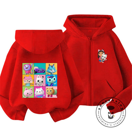 Boys Girls Gabbys Dollhouse Zipper Hoodie 3-14Y Autumn And Winter Cute Kawaii Cartoon Hot Street Warm Casual Kids