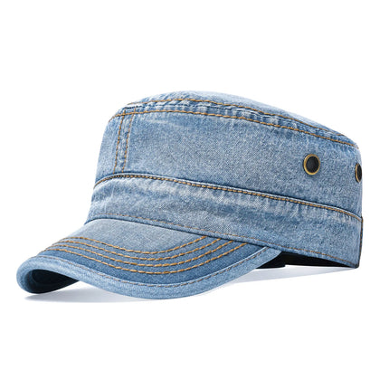 VOBOOM Washed Cotton Military Cadet Army Caps for Men Unique Design Adjustable Vintage Flat Top Hats with Air Hole