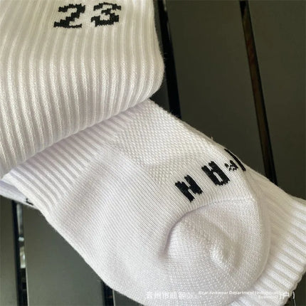 Thickened High-Tube Basketball Socks for Men And Women Towel Bottom Flyer AJ23 Sports Socks Black White Trendy Mid-Length