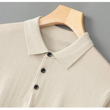 High quality worsted  spun collar wool sweater men's spring and autumn business polo sweater thin long sleeved knitted T-shirt
