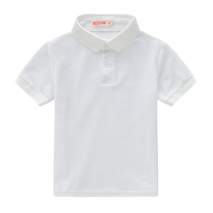 Summer boys and girls solid color short sleeved T-shirt top, children's fashion lapel short sleeved polo shirt, formal student o