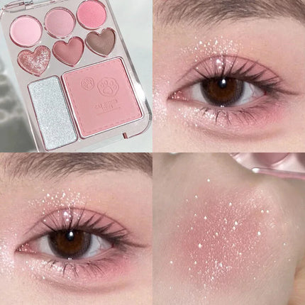 8-color Pearl Glitter Matte Peach Pink Blusher Highlight Eye Shadow All-in-one Plate Korean Makeup Pink Orange Eyeshadow Make Up