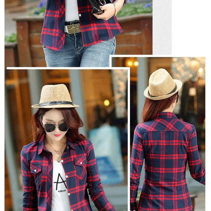 Slim Fit Plaid Long Sleeve Women's Shirt Qiang Yixuan Brand Autumn New Korean Version Cotton Button-Up Shirt