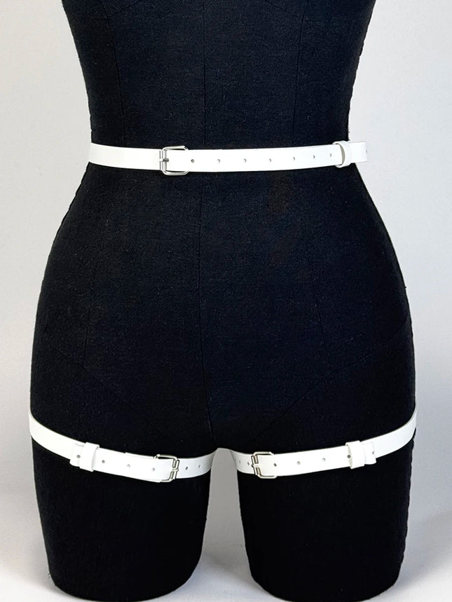 1PC Women Sexy Fashion Harness Leg Harness Pu Leather Adjustable Studded Decor Thigh Garter Belt Gothic Harness Belt Accessories