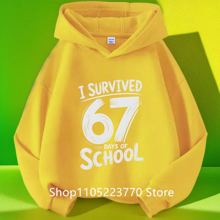 Spring And Autumn Single Casual Fashion Christmas #67 Boys Black Hoodie, Six Seven, Hand Support 67 Cartoon Print Pattern