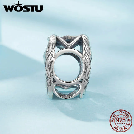 WOSTU Solid 925 Sterling Silver Lovely Girl & Horse Charm Heart Guardian Pendant Fit DIY Bracelet Necklace Heart Jewelry Series