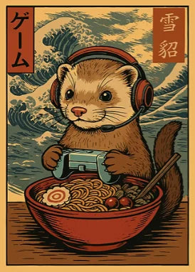 Japan Ukiyo-E Style Fun Game Animal Ramen Posters Art Print Mexican Axolotl Game Cat Ferret Canvas Painting Game Room Home Decor