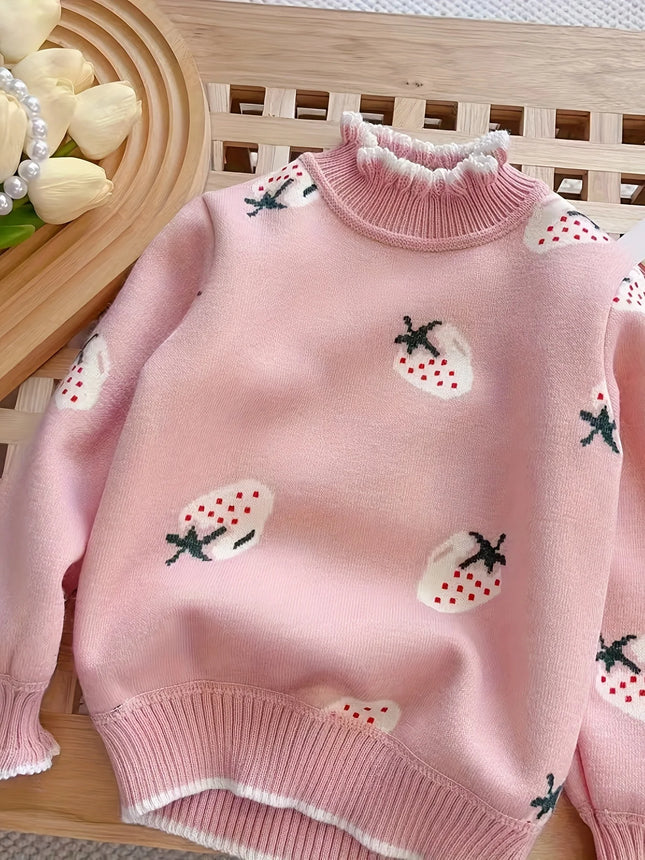 Girls' Knitwear, Velvet Thickened Knitwear, Children's Base Layer Shirts, Girls' Fashionable Medium and Large Children's Knitwear, Pullover Knitwear