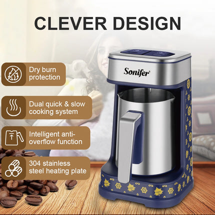 Turkish Coffee Maker with Dual Brewing Smart Anti-Spill Design 96-98°C Precision Heating, 250ml, 500W Coffee Pot Coffee Machine