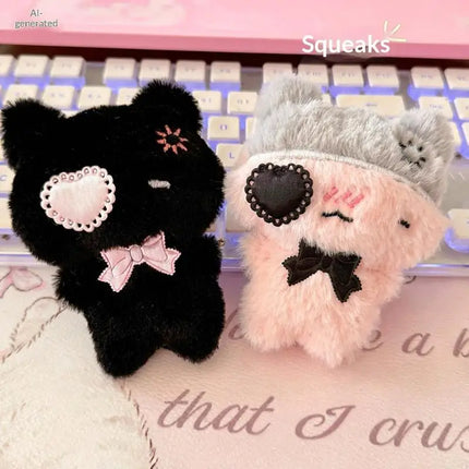 Cute Cartoon Plush Kitty Keychain Kawaii Black & Pink Cat Doll Backpack Decoration Pendant Bag Charm Accessory Gift