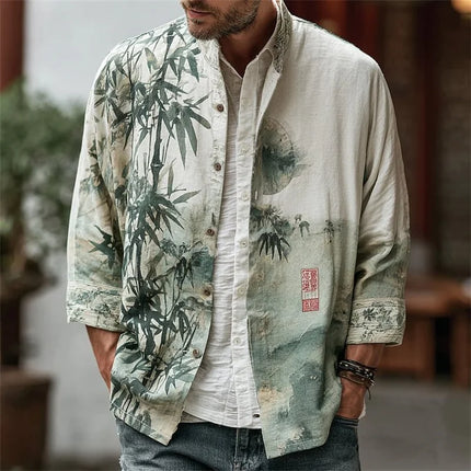 Hawaiian Men's Linen Long Sleeve Music 3D Guitar Printed Shirt Party Long Sleeve Beach Harajuku Top Shirt