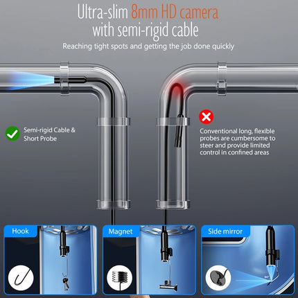 4.3'' IPS Screen Industrial Endoscope Camera 1080P IP67 Waterproof Borescope 1-30m Rigid Cable for Pipe Automobile Inspection