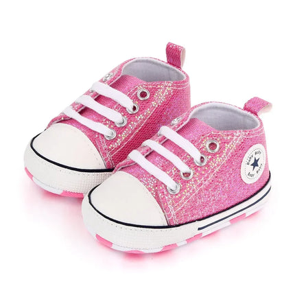 2024 Newborn Sequined Canvas Baby Sneakers Casual Baby Boys Girls Toddler Multi-Color Soft Sole Non-slip Walking Shoes